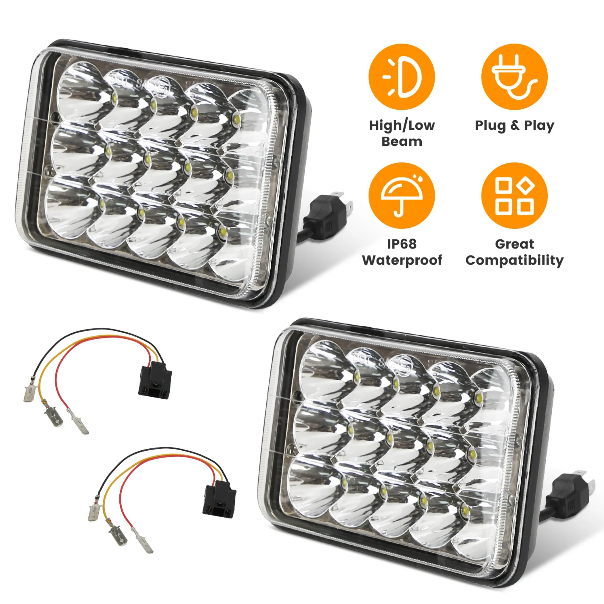 4x6in Car LED Headlights Vehicle Rectangular Headlamp - Image 4