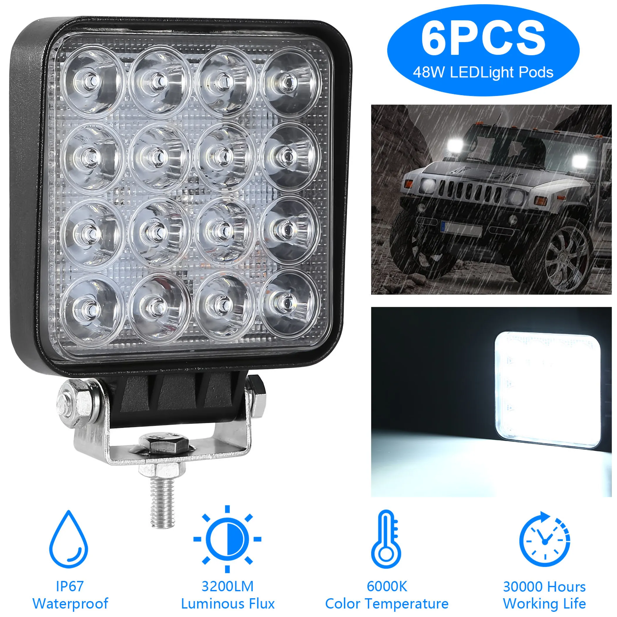 6PCS 48W LED Work Light Pod Offroad Spot Lights - Image 2