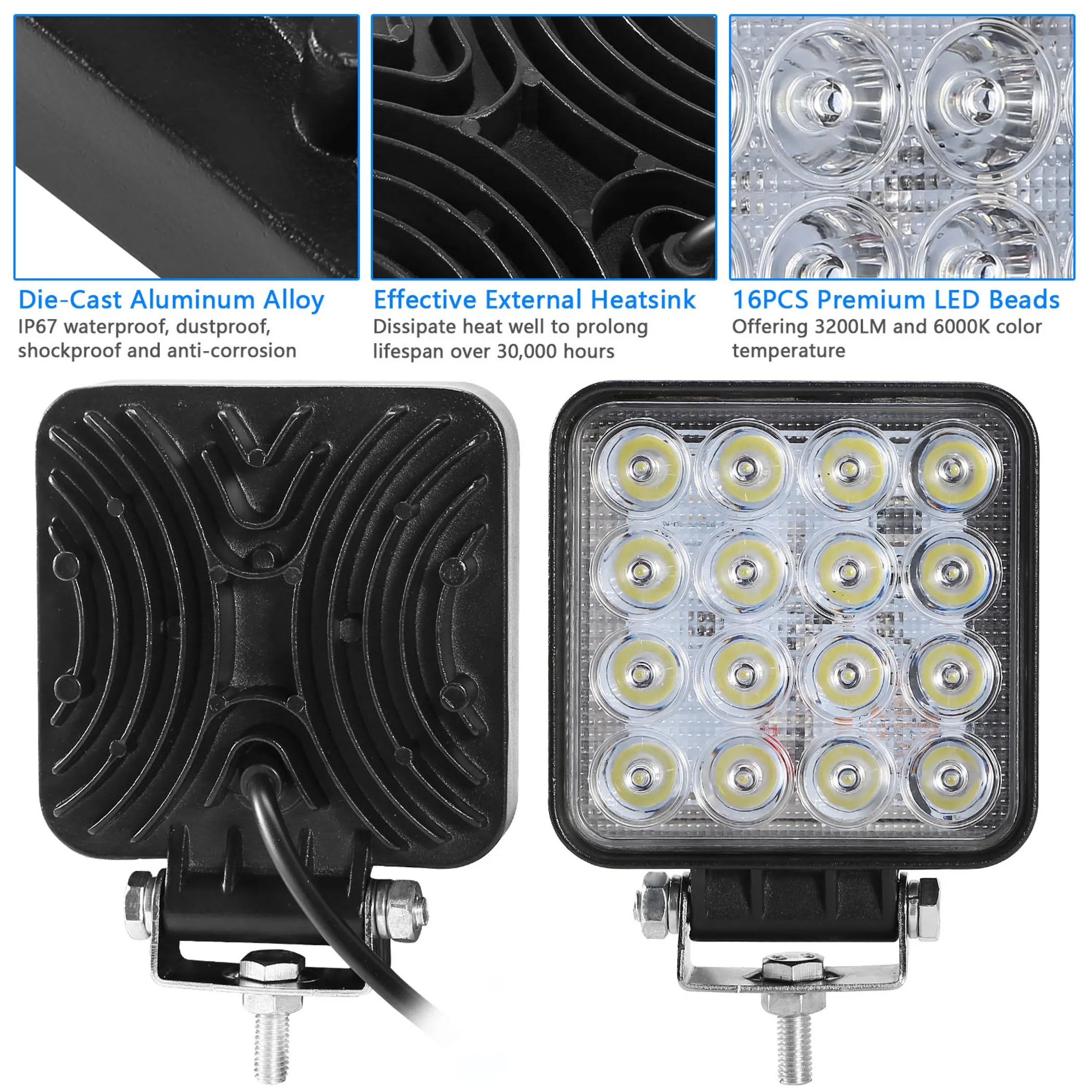 6PCS 48W LED Work Light Pod Offroad Spot Lights - Image 3