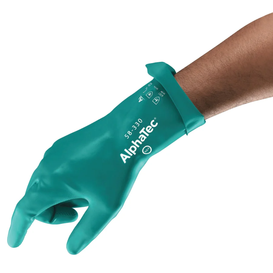 ALPHATEC 58-330 MEDDTY 26MIL NITRPALM GAUNT-58-330 AQUADRI™ Medium-Duty Nitrile Gloves, Gauntlet Cuff, Soft Foam Lining, Green - Image 2