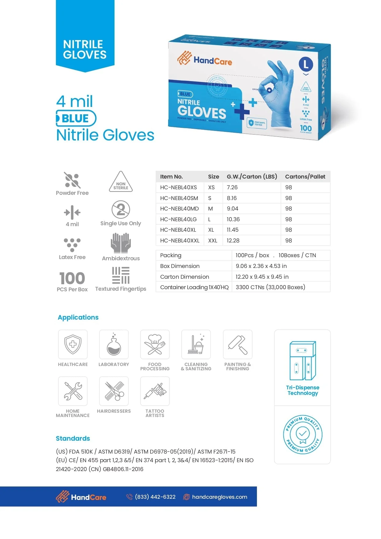 HandCare Blue Nitrile Gloves - Exam Grade, Powder Free (4 Mil) 100 Gloves (1 Box) - Image 8