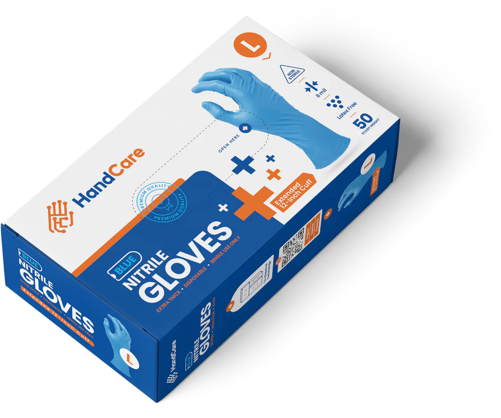 HandCare Blue Nitrile Gloves - Exam Grade, Powder Free (8 Mil), 500 Gloves - BOGO 20% OFF - Image 3