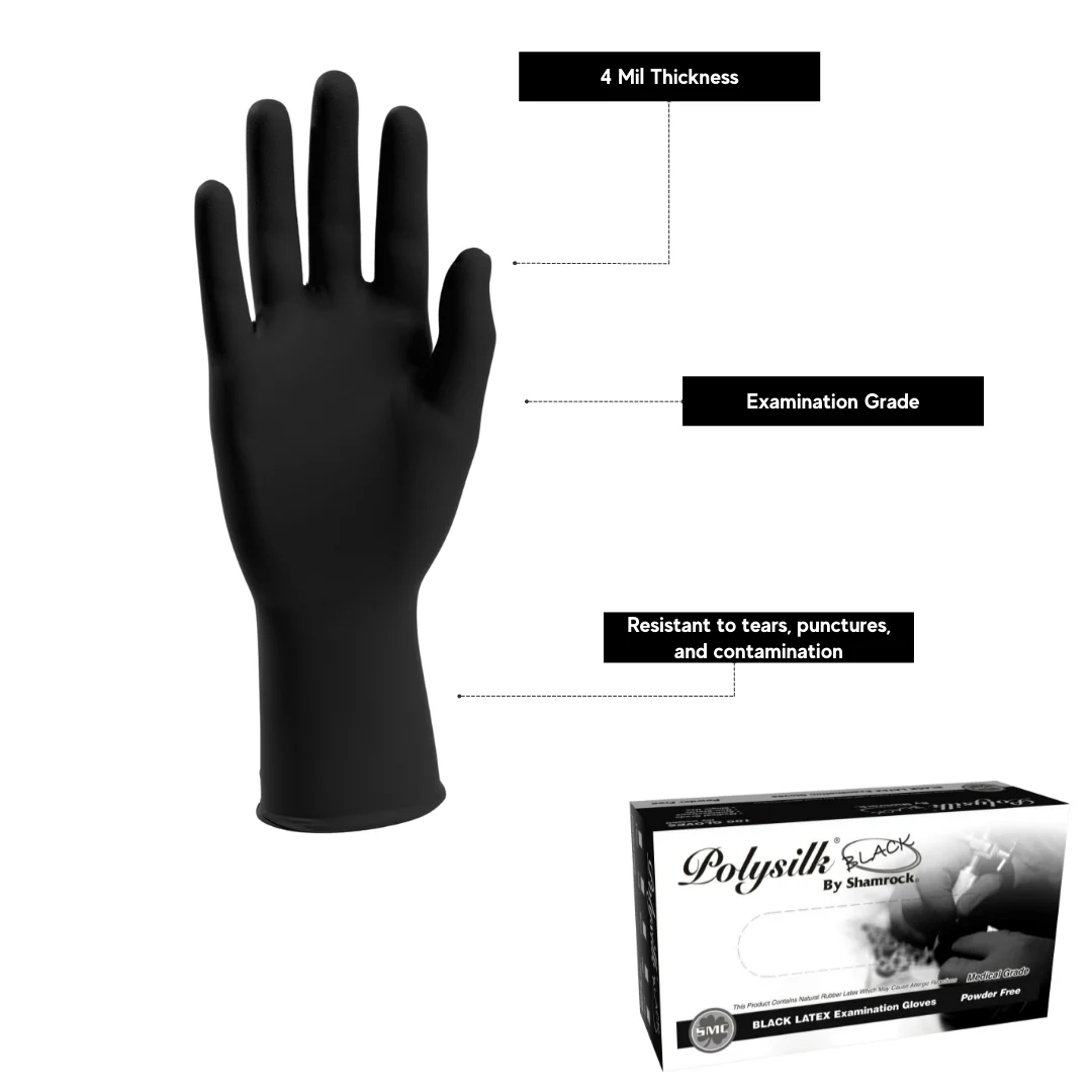 Polysilk by Shamrock Black Latex Gloves - Exam Grade, Powder Free (4 Mil), 1,000 Gloves - BOGO 20% OFF - Image 6