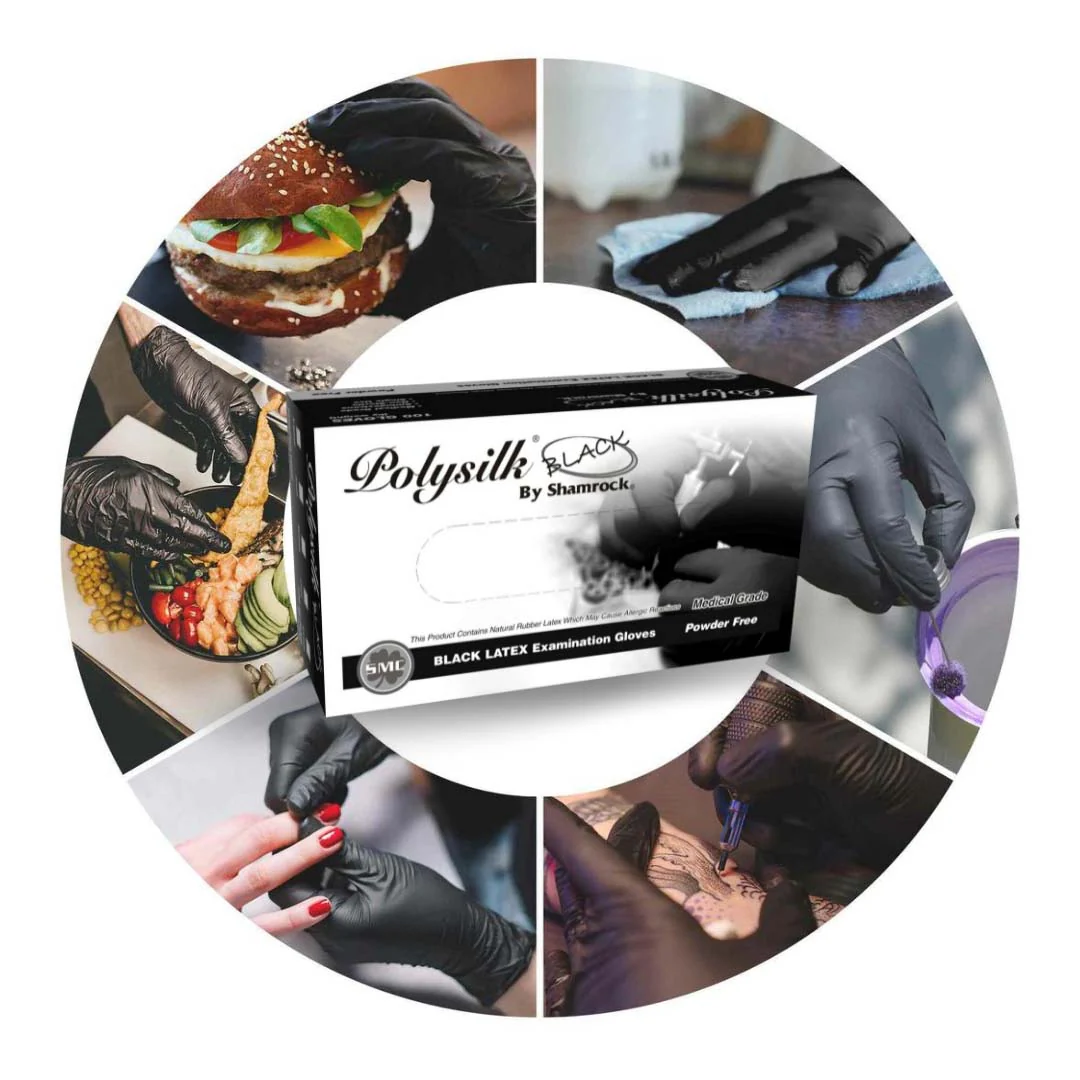 Polysilk by Shamrock Black Latex Gloves - Exam Grade, Powder Free (4 Mil), 100 Cases (Bulk) - Image 5