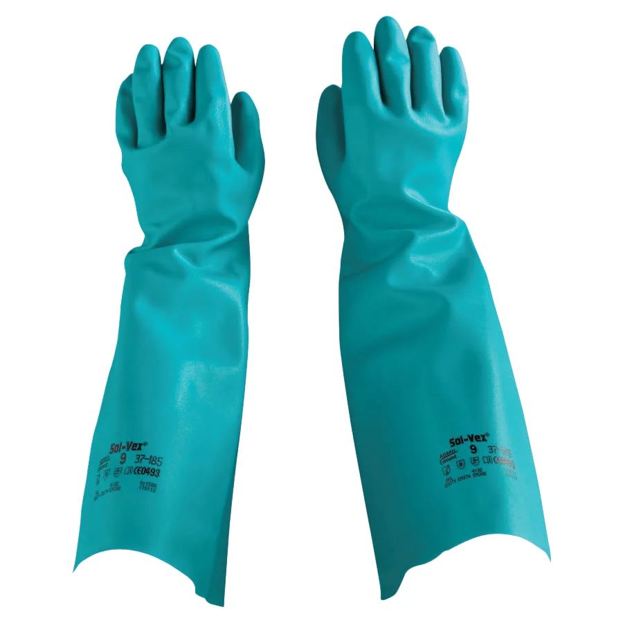 SOLVEX 37-185 GRN 22 MILUNL 17.75" NIT - 37-185 Nitrile Gloves, Gauntlet Cuff, Unlined, Green, 22 mil - Image 2