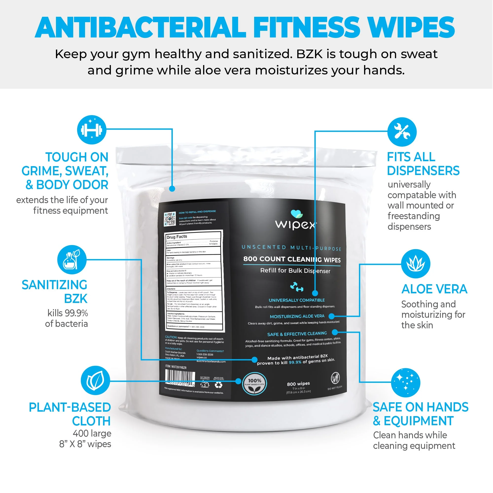 Wipex® 800ct Bulk Antibacterial Wipes Refill Roll | Skin-Safe Sanitizing Wipe | TÜV-Certified Plant-Based Cloth - Image 8