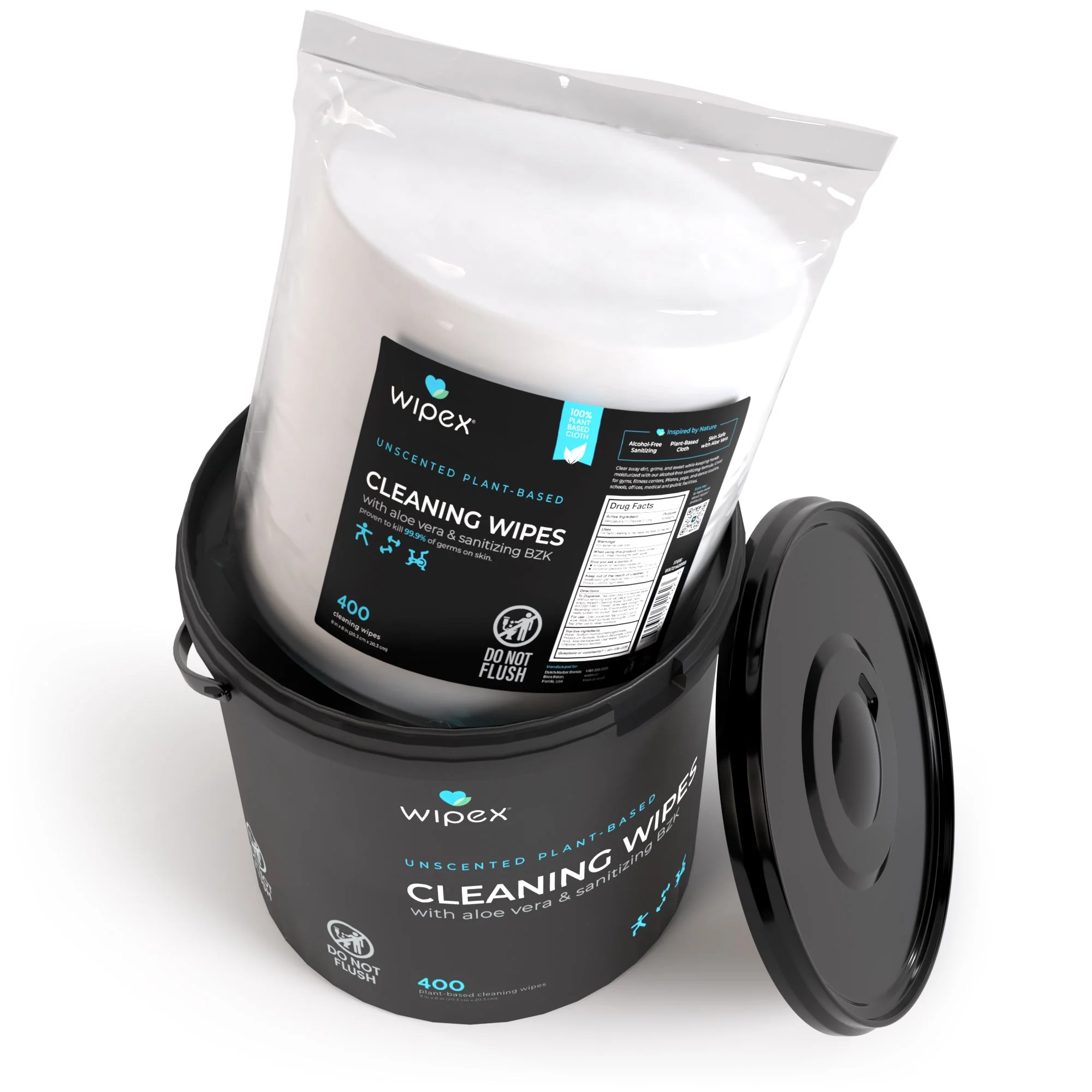 Wipex® Bulk Antibacterial Wipes Portable Dispensing Bucket 400ct | Skin-Safe Sanitizing Wipe | TÜV-Certified Plant-Based Cloth - Image 10