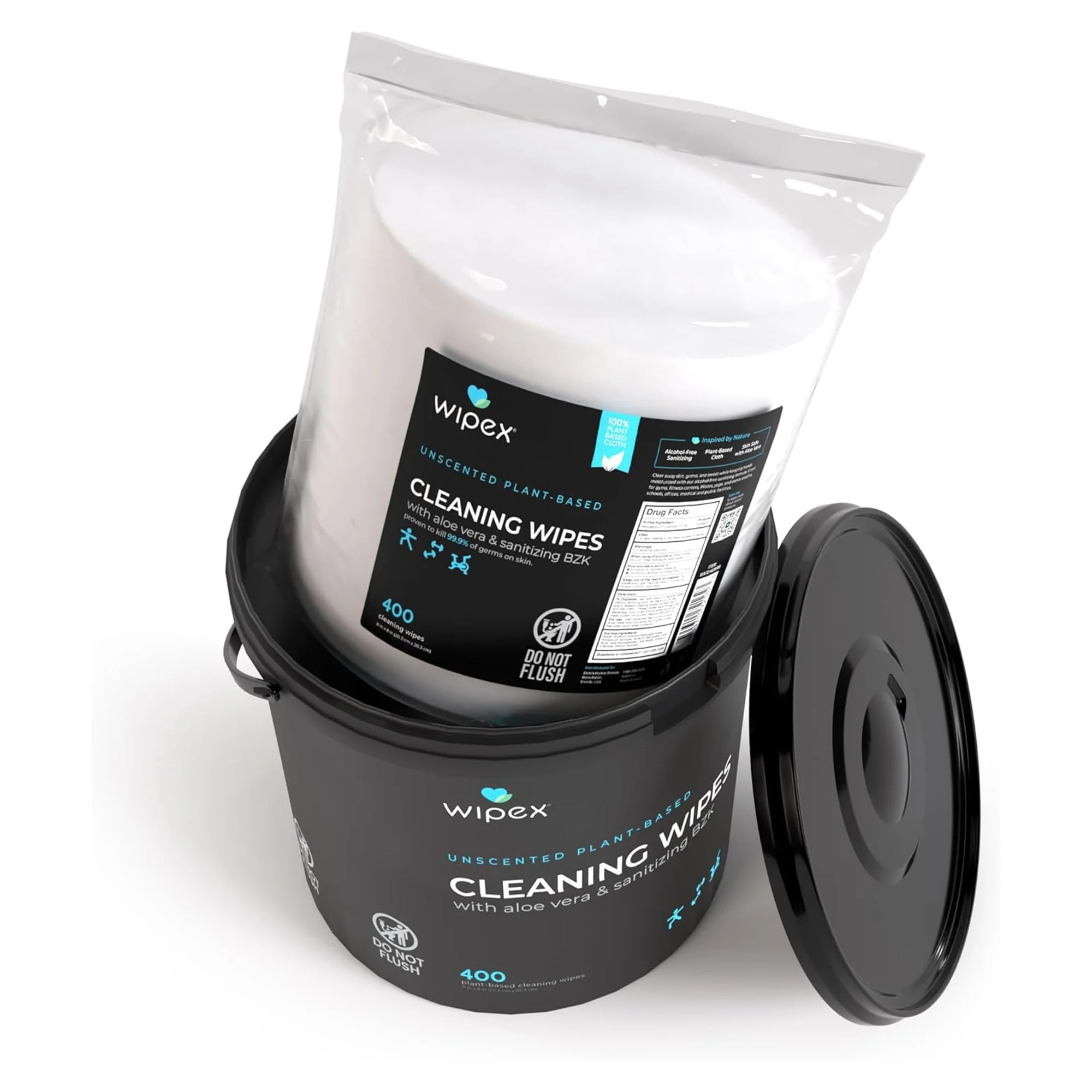 Wipex® Plant-Based Unscented Sanitizing Wipes – Starter Bundle (400 ct Bucket + 400 ct Refill) - Image 4