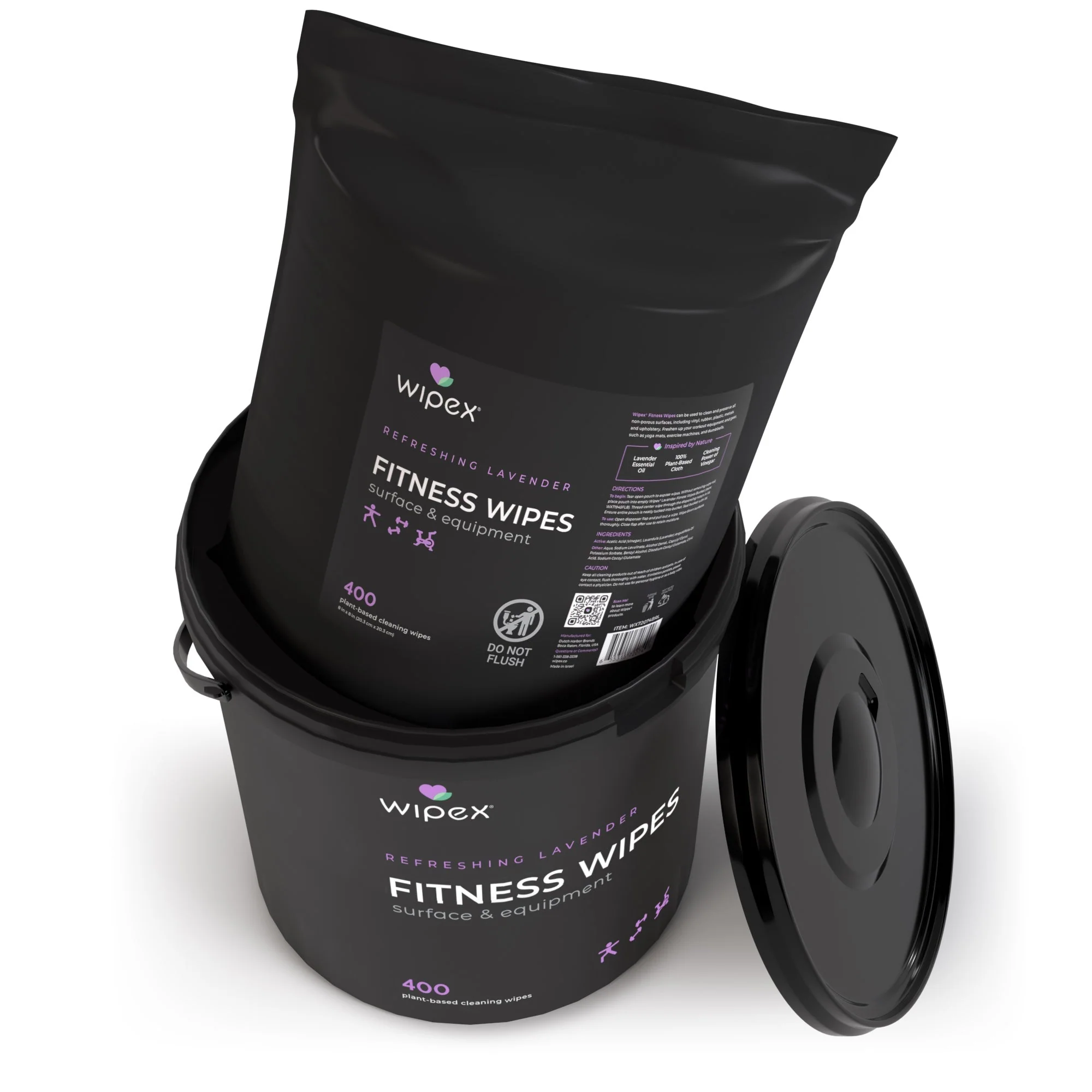 Wipex Natural Gym Wipes Starter Bundle | Dispenser Bucket with Refill | Plant-Based Wipes for Fitness Equipment - Image 2